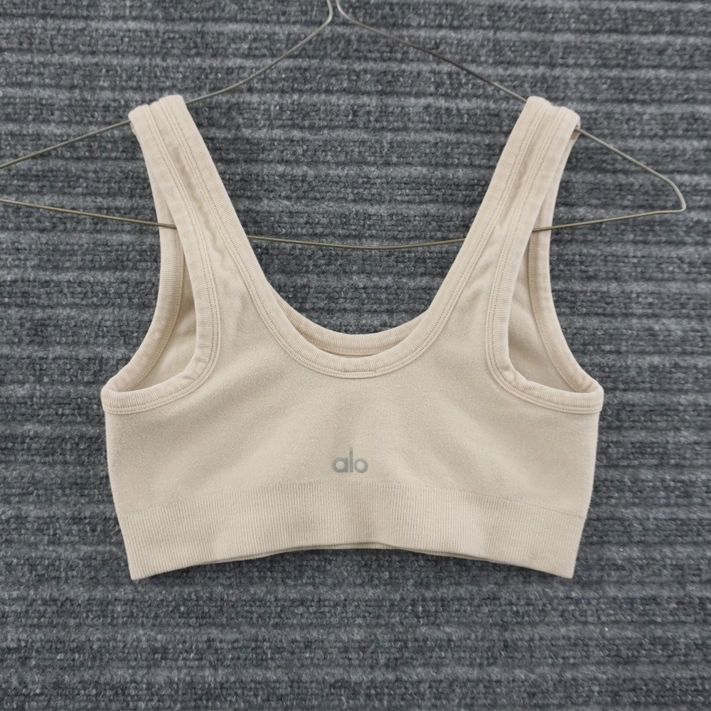Alo Yoga Sports Bra Womens Size S Beige Seamless Ribbed Activewear